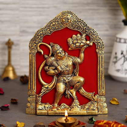 Metal Lord Hanuman Idol Statue for Home and Office Decor | Hanuman Ji Bajrang Bali Ki Murti for Home and Office Temple (7 x 8.5 Inches, Gold) (hanuman Ji)