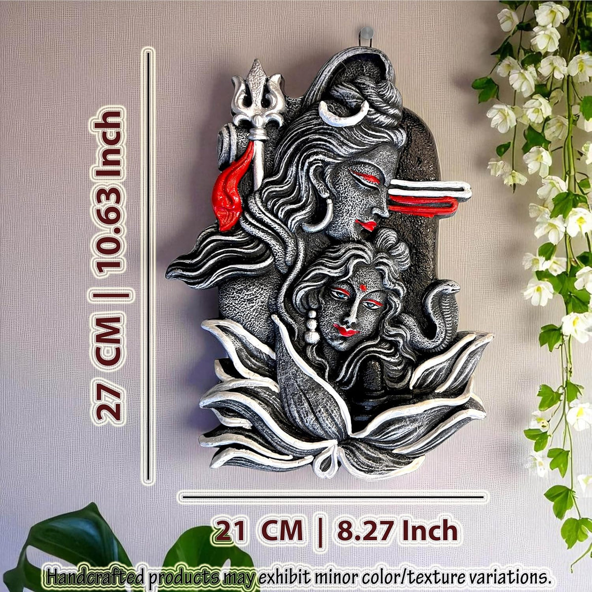 Shiv Parvati Terracotta Wall Hanging Idol Murti | Shivji Bholenath Mahadev Gauri Shankar Shambhu Wall Decor & Art for Home, Office, Mandir | Spiritual-Religious Gifting (27x21 CM)