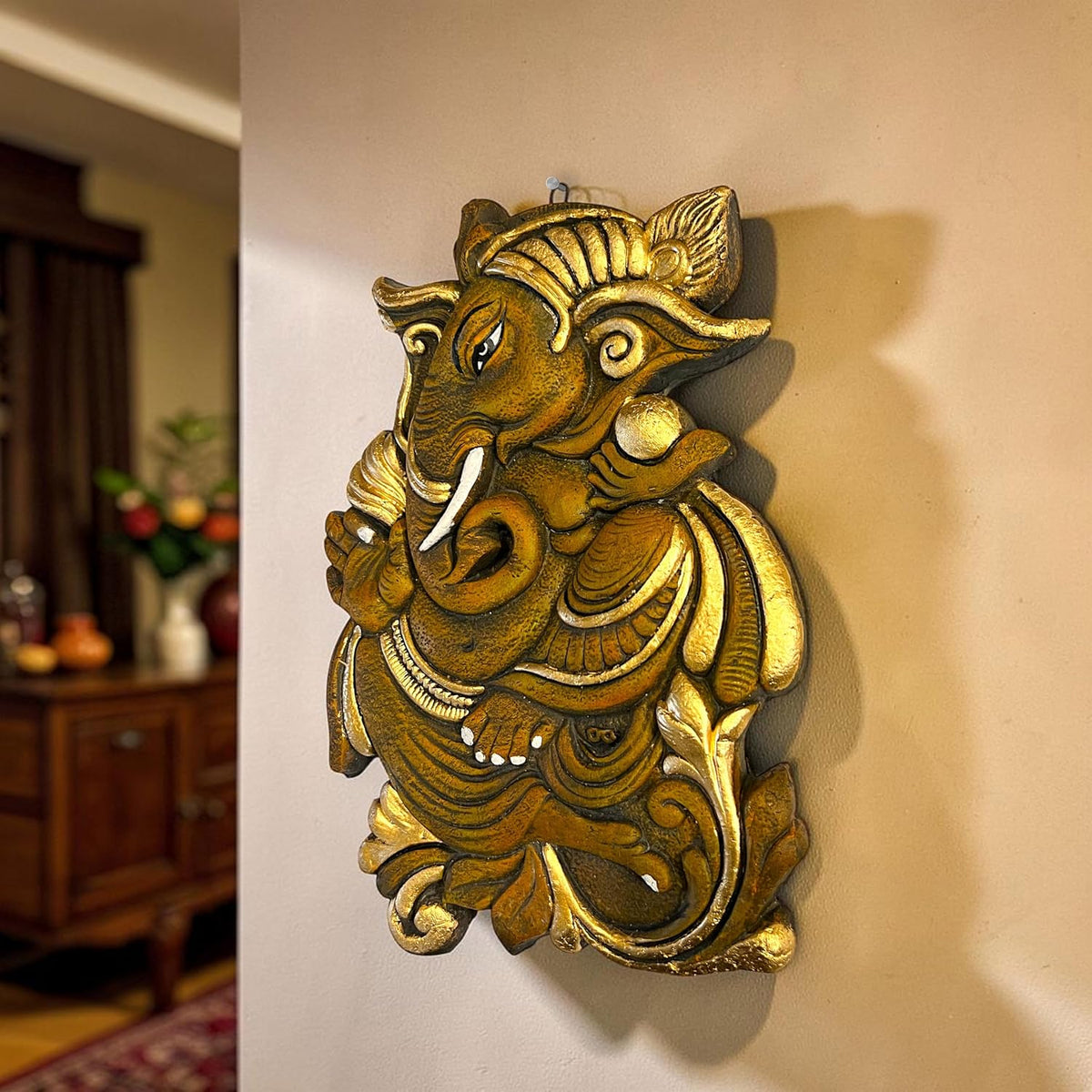 Ganesh Ji Terracotta Wall Hanging Idol Murti | Ganpati Bappa Ganesha Wall Hanging for Door Entrance, Main Gate, Mandir, Home & Office Decor | Spiritual Wall Art Decor & Gift (27x19 CM)