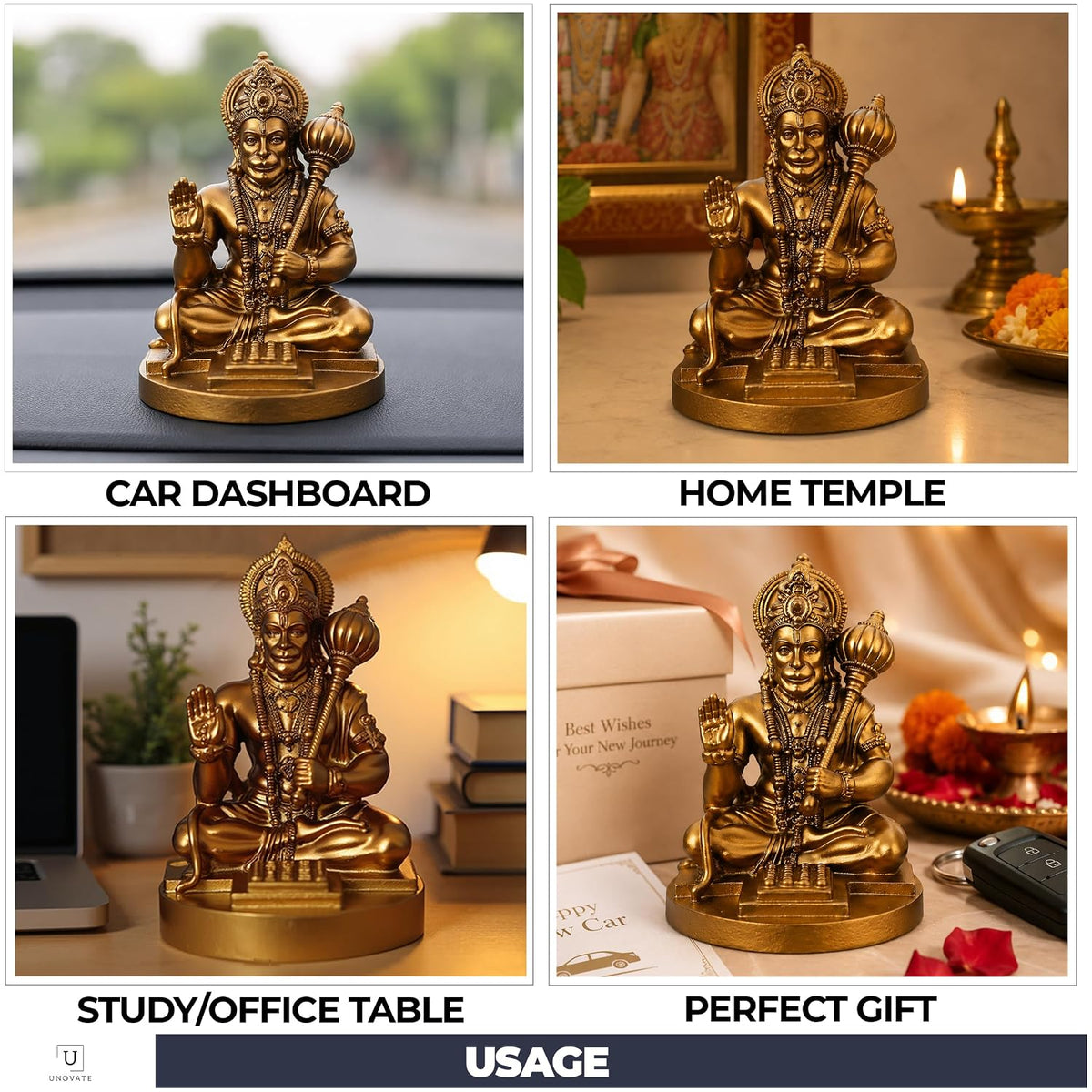 UNOVATE Hanuman Idol for Car Dashboard, Home, Office Desk | Hanuman Murti