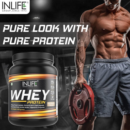 INLIFE Whey Protein Powder, Blend of Isolate Concentrate Hydrolysate Powder, Sports Nutrition Workout Drink, Muscle Food, Body Building Supplement for Men Women (Cafe Mocha, 400g)