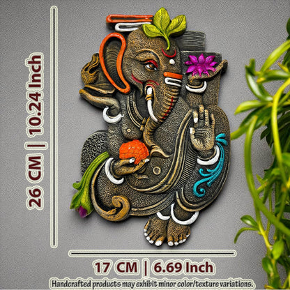 Ganesh Ji Wall Hanging Terracotta Idol Murti for Door Entrance, Main Gate, Mandir, Home & Office Decoration | Ganesha Ganpati Wall Sculpture | Spiritual & Religious Gifts (26x17 CM)