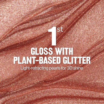 REVLON Super Lustrous Glimmer Gloss, Non-Sticky Lip Gloss, High-Shine Finish, Plant-Based Glitter, 005 Glazed Almond, 3.8 ml