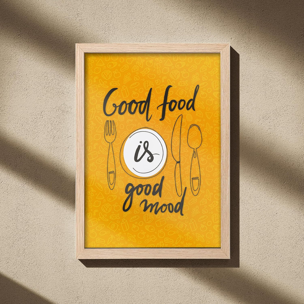 Framed Food Wall Art for Kitchen, Restaurant and Cafe Decor, Food Illustration Poster, Natural Synthetic Wood Frame, 300 GSM Premium Art Print, 10x13 Inch, ART-1