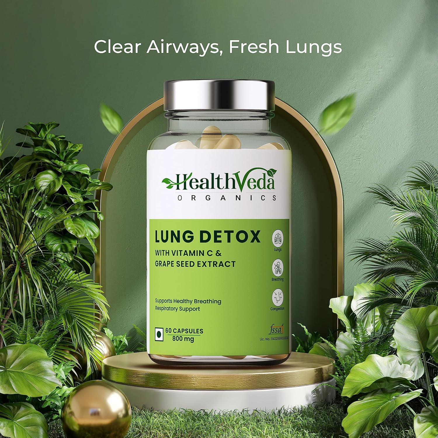 Zephivo HEALTH VEDA ORGANICS PRIVATE LIMITED Lung Detox With Vitamin C & Grape Seed Extract | 60 Veg Capsules | Supports Healthy Breathing | For Detoxification Of Lungs & Immunity | For Both Men & Women