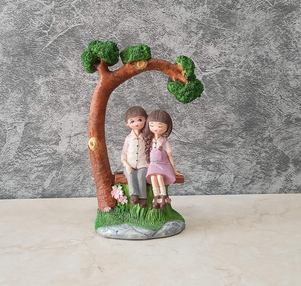 Romantic Love Couple Sitting on Bunch Miniature Statue Showpiece for Gift Husband Wife Girlfriend Boyfriend Girls Boys, Home Decor Items