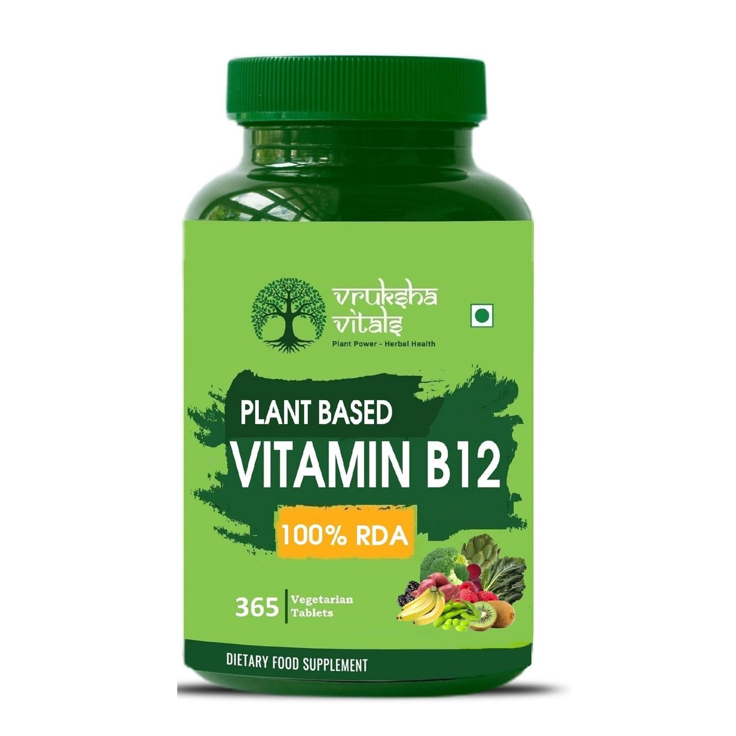 Vruksha Vitals Vitamin B12-100% RDA [LAB TESTED - COA] 365 Tablets/Capsules Supplements - Plant Based Methylcobalamine/Mecobalamine Supplement