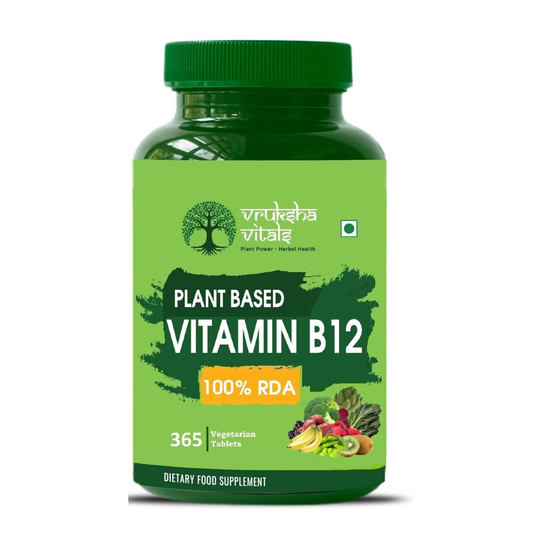 Vruksha Vitals Vitamin B12-100% RDA [LAB TESTED - COA] 365 Tablets/Capsules Supplements - Plant Based Methylcobalamine/Mecobalamine Supplement