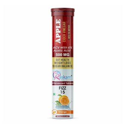Tube of Raskam Apple Cider Vinegar effervescent tablets on a white background