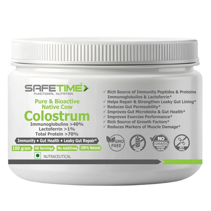 Jar of SafeTime Functional Nutrition Colostem on a white background