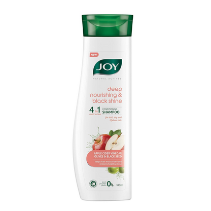 Joy Deep Nourishing & Black Shine Hair Shampoo (340ml)| 4 in 1 Conditioning Shampoo with Apple Cider Vinegar, Olives & Black Seed for Restoring Dull & Dry Hair | For Men & Women