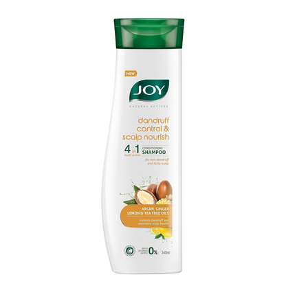 Joy Anti Dandruff Shampoo with Tea Tree, Ginger & Lemon for Dry & Itchy Scalp (340ml) | 4 in 1 Conditioning Shampoo for Dandruff Control & Soft Hair | Vegan & Paraben Free | For Men & Women