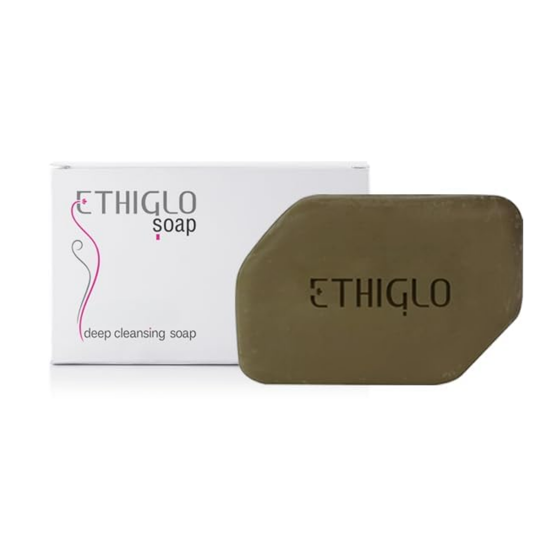 Ethiglo soap bar and packaging on a white background