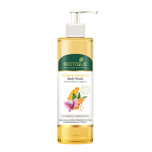 Biotique Ubtan & Collagen Body Wash bottle on a white background