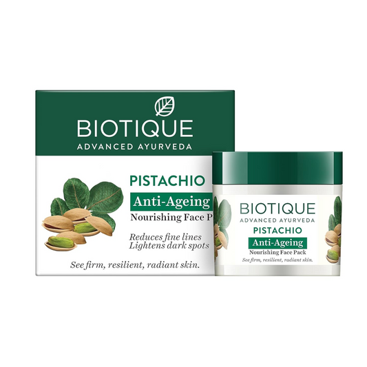 Biotique Pistachio Anti-Ageing Nourishing Face Pack packaging on a white background