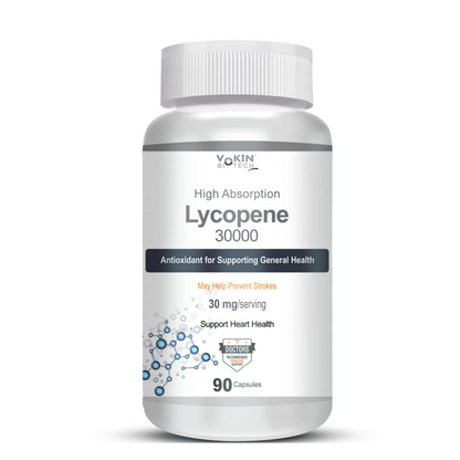 Bottle of Yokin Lycopene 30000 supplement on a white background