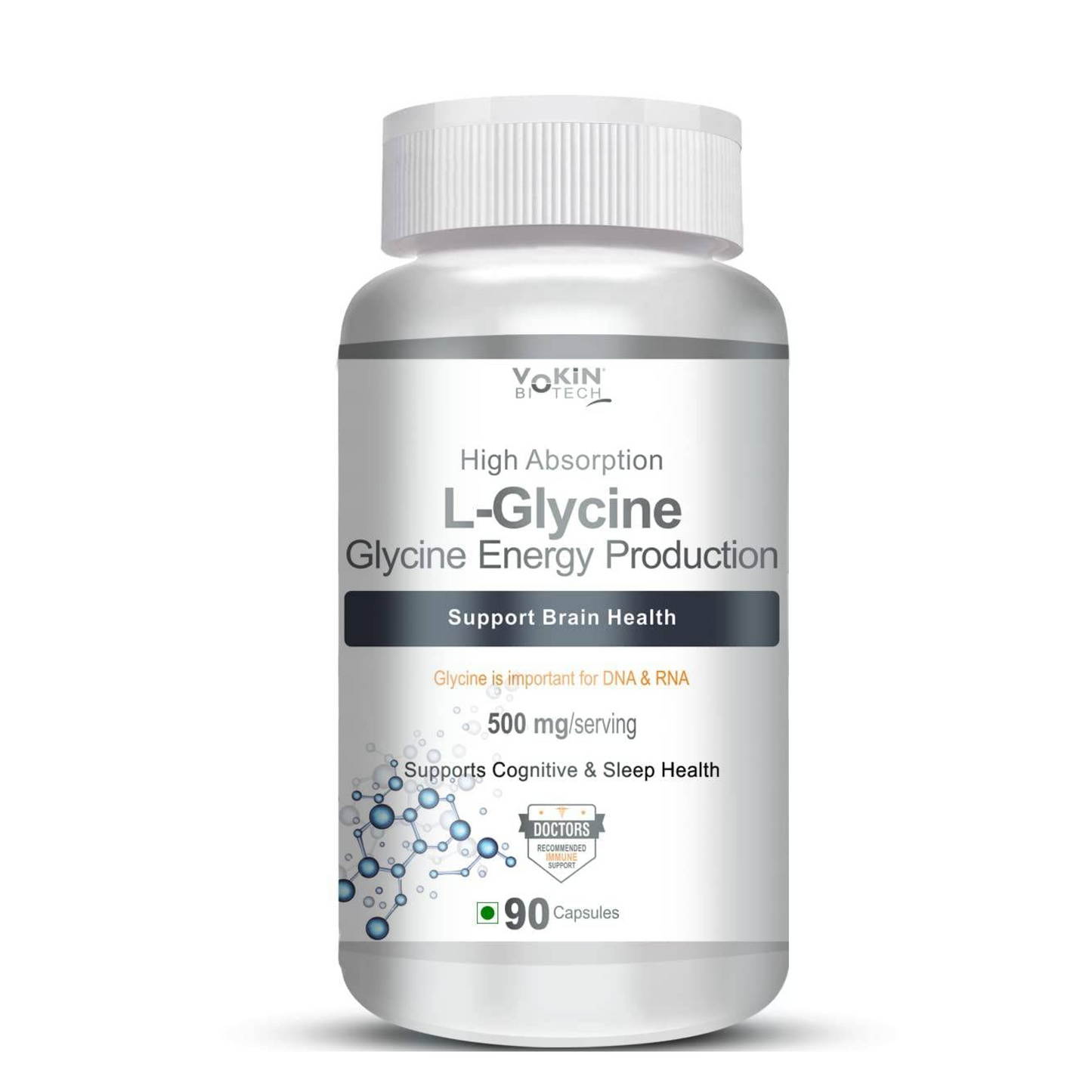 Bottle of L-Glycine supplement on a white background