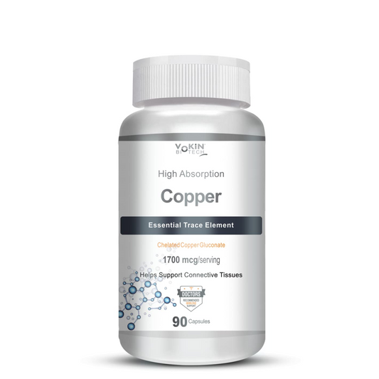 Bottle of Vokin Health Copper supplement on a white background