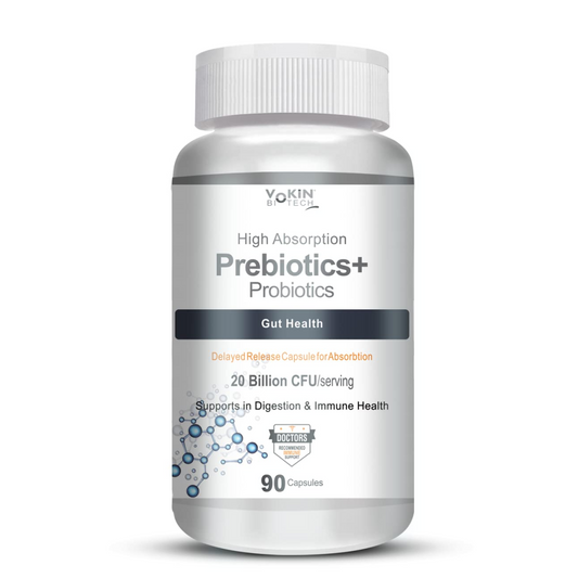 Vokin Biotech Prebiotics+ Probiotics bottle on a white background