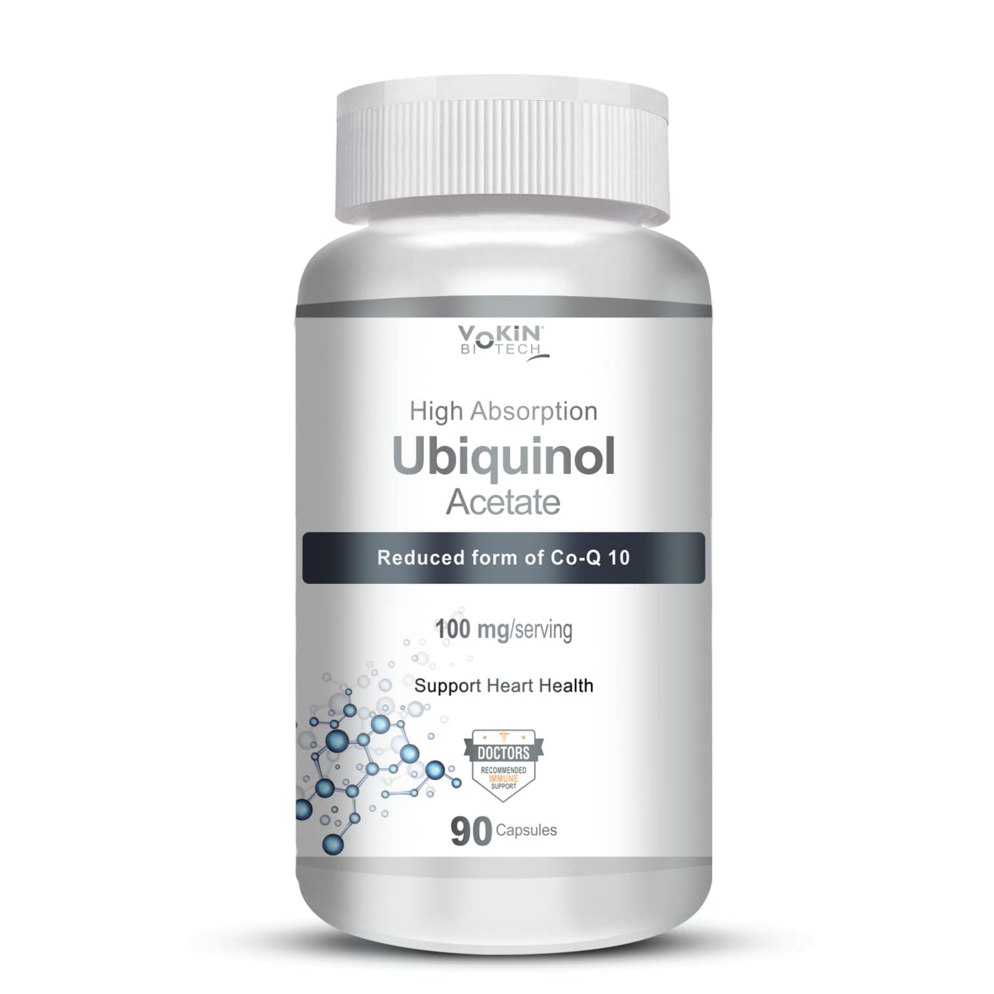 Bottle of Yokin Ubiquinol Acetate supplement on a white background