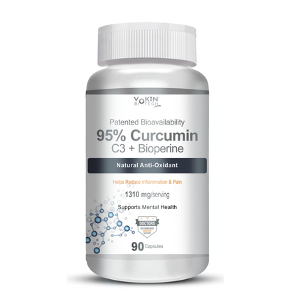 Vokin Health 95% Curcumin C3 + Bioperine supplement bottle on a white background