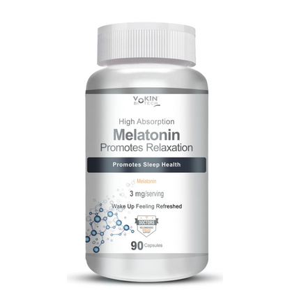 Vokin Biotech Melatonin 3mg Healthy Sleep Cycle | Helps Stress & Anxiety Relief | Improve Concentration 90 Capsules