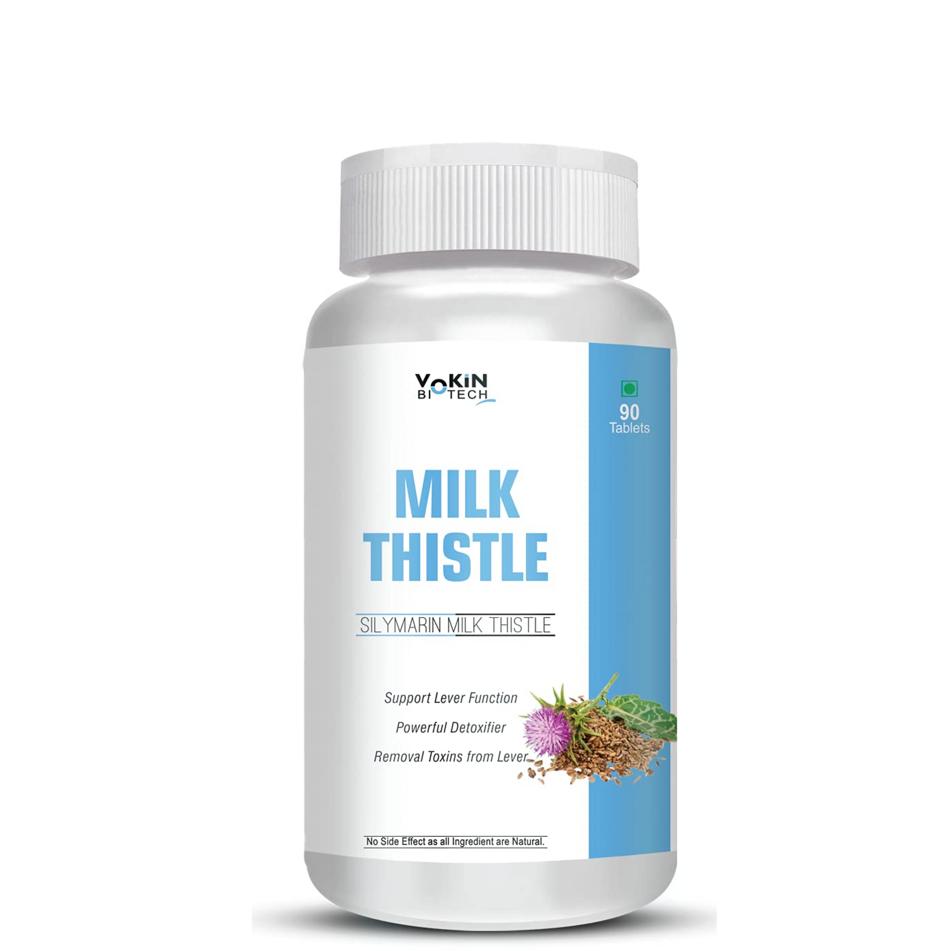 Yokin Milk Thistle supplement bottle on a white background