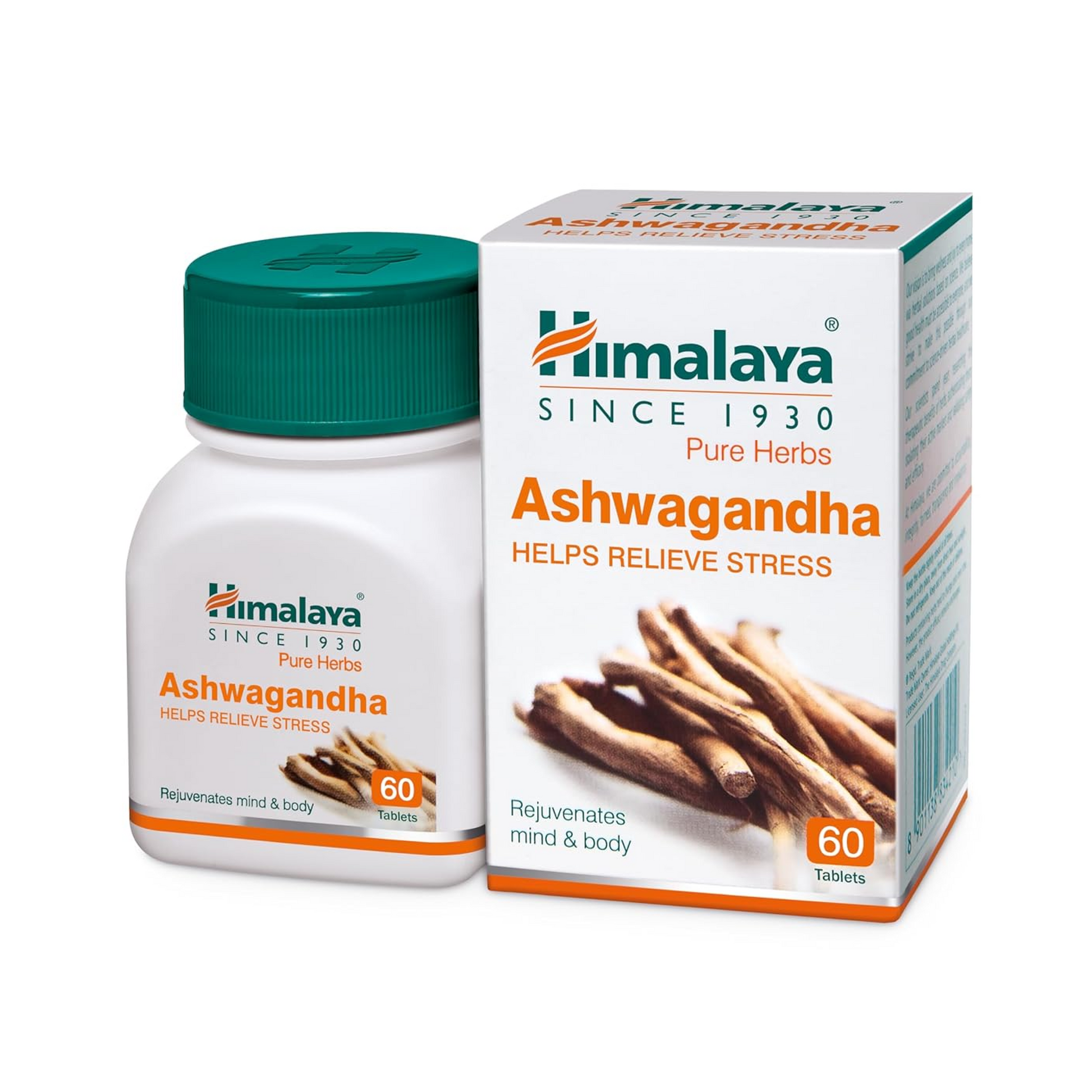 Himalaya Ashwagandha supplement bottle and packaging on a white background