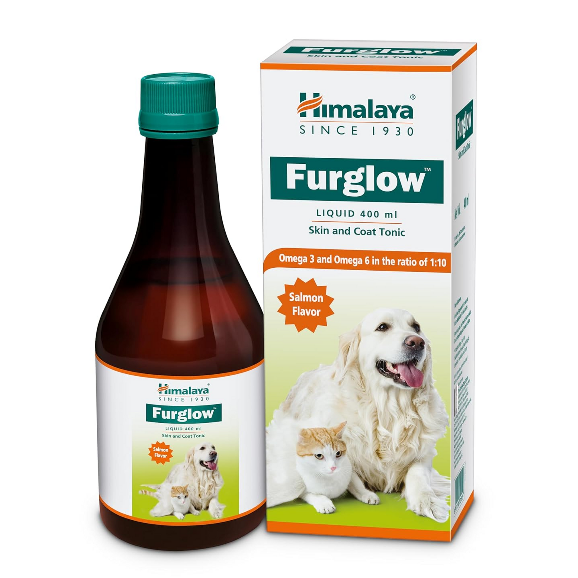 Himalaya Furglow liquid bottle and packaging on a white background