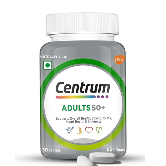 Centrum supplement bottle for adults 50+ on a white background