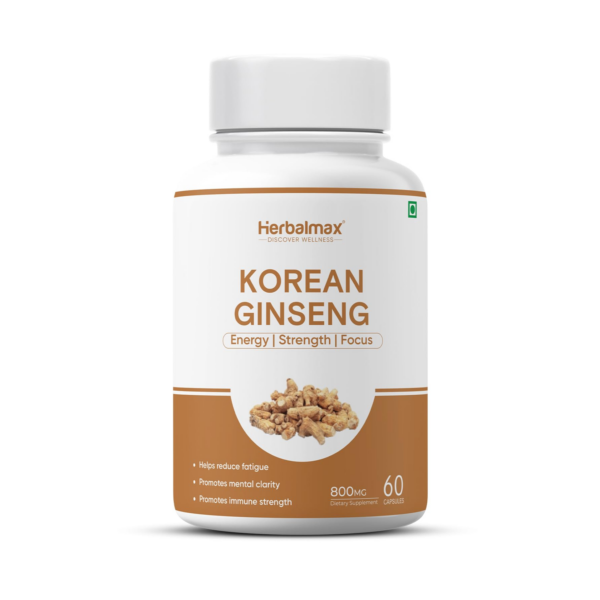 Herbalmax Korean Ginseng supplement bottle on a white background