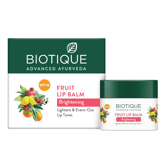 Biotique Fruit Whitening/Brightening Lip Balm SPF 50 | Hydrated and Nourishing Lips | Visibly Lighter Lips | Evens Out Lip Tone | De-pigmentation Balm |100% Botanical Extracts| All Skin Types | 10gm
