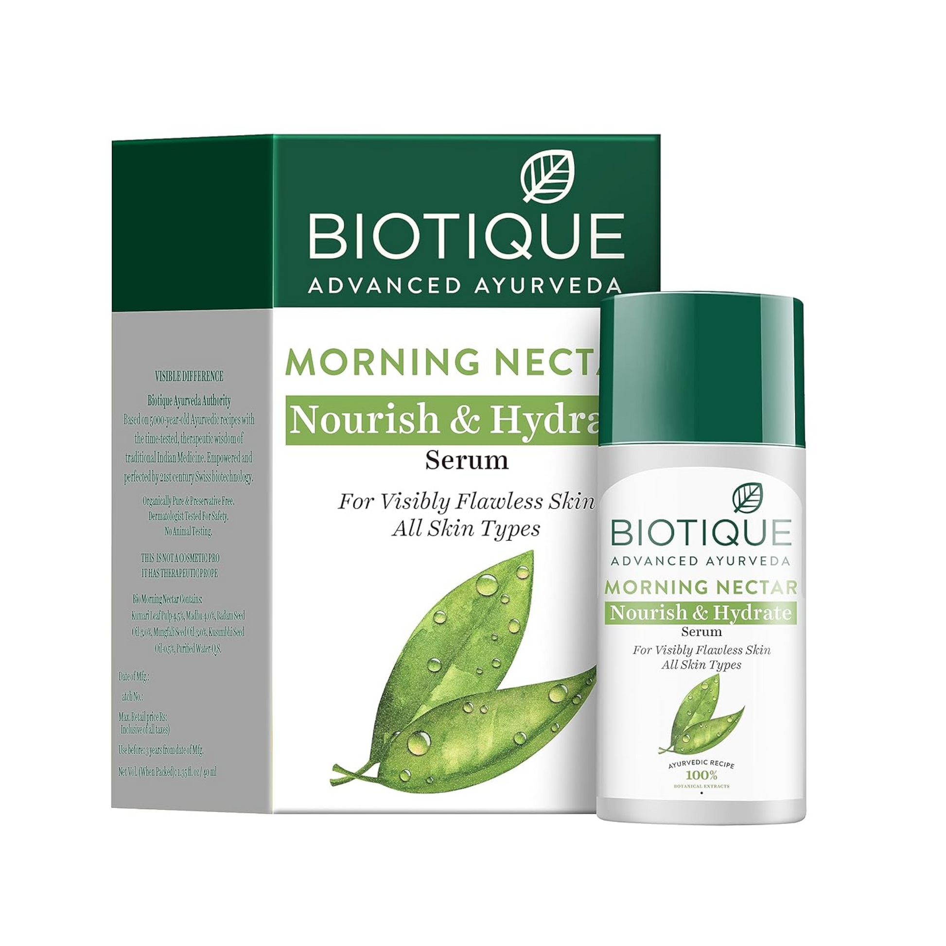 Biotique Morning Nectar serum packaging on a white background