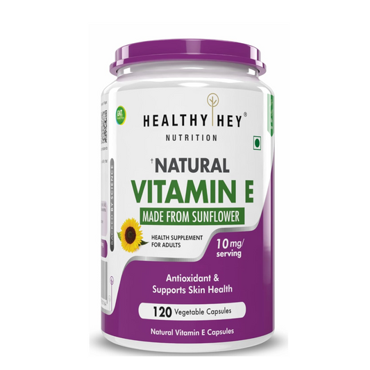 Healthy Hey Nutrition Natural Vitamin E supplement container on a white background