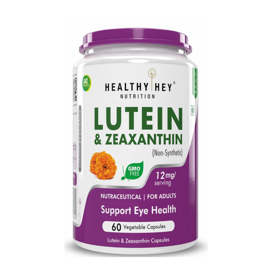 Healthy Hey Nutrition Lutein & Zeaxanthin supplement container on a white background