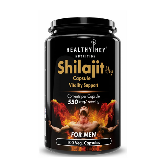 Black container of Healthy Hey Nutrition Shilajit Hy Capsule on a white background
