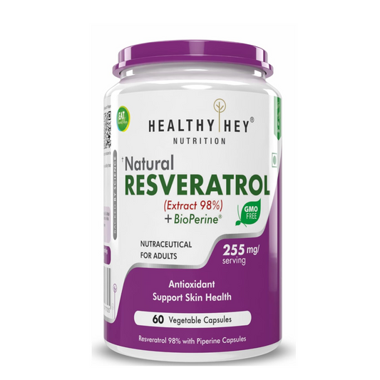 Healthy Hey Nutrition Natural Resveratrol supplement container on a white background