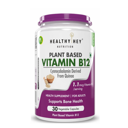 Healthy Hey Nutrition Plant Based Vitamin B12 supplement container on a white background