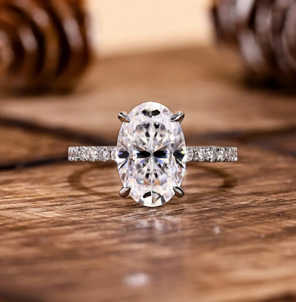 Diamond ring on a wooden surface