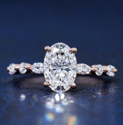 Diamond ring with a blue background