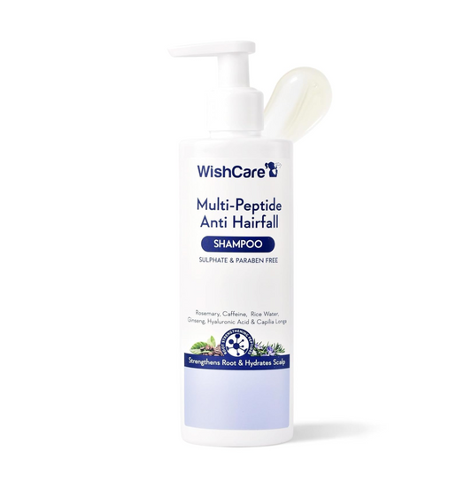 WishCare Multi-Peptide Anti Hairfall Shampoo bottle on a white background