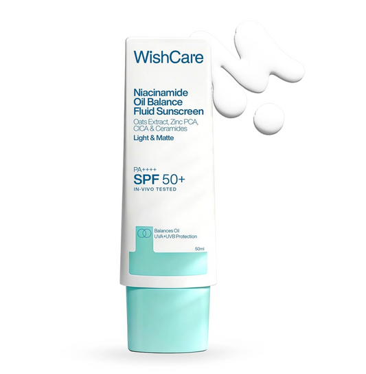 WishCare Niacinamide Oil Balance Fluid Sunscreen bottle on a white background