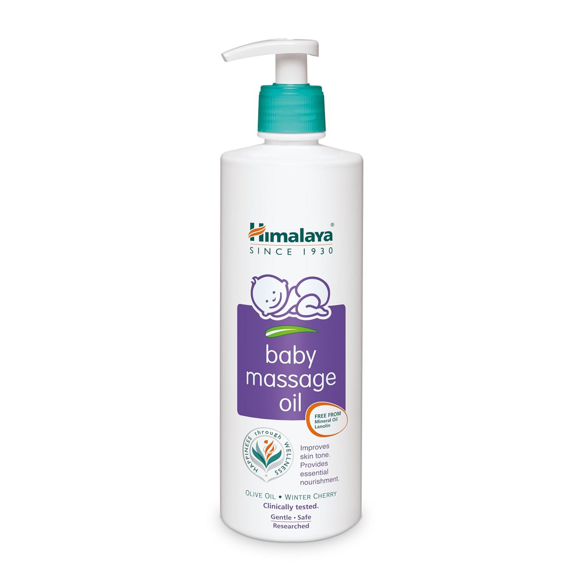 Himalaya baby massage oil bottle on a white background