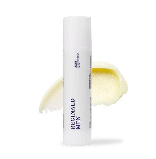 White cylindrical container with 'ZEUS REGINALD MEN' text on a white background