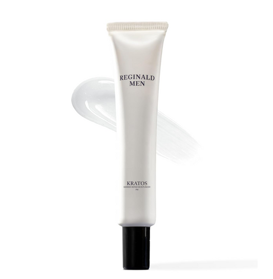 White tube of Reginald Men Kratos cream on a white background