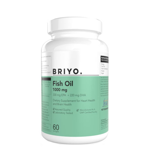 Briyo Fish Oil supplement bottle on a white background