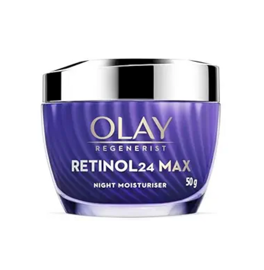 Olay Regenerist Retinol24 Max night moisturizer jar on a white background