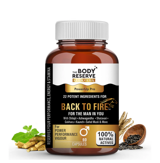 Supplement bottle labeled 'The Body Reserve Ayurveda' on a white background