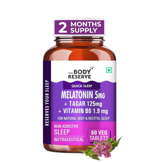 Body Reserve Melatonin supplement bottle with purple label on a white background
