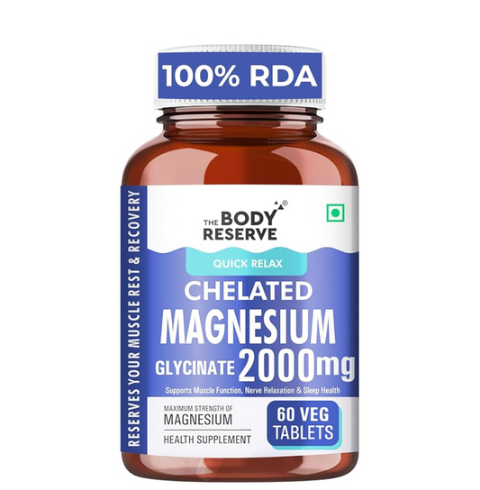Bottle of The Body Reserve Chelated Magnesium Glycinate 2000mg supplement on a white background